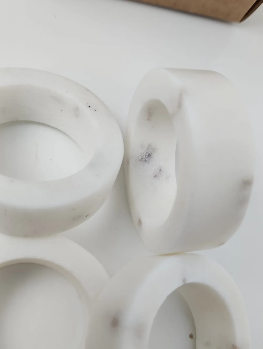 Pottery Barn Handcrafted Thin Marble Napkin Rings - Set of 4 Off White